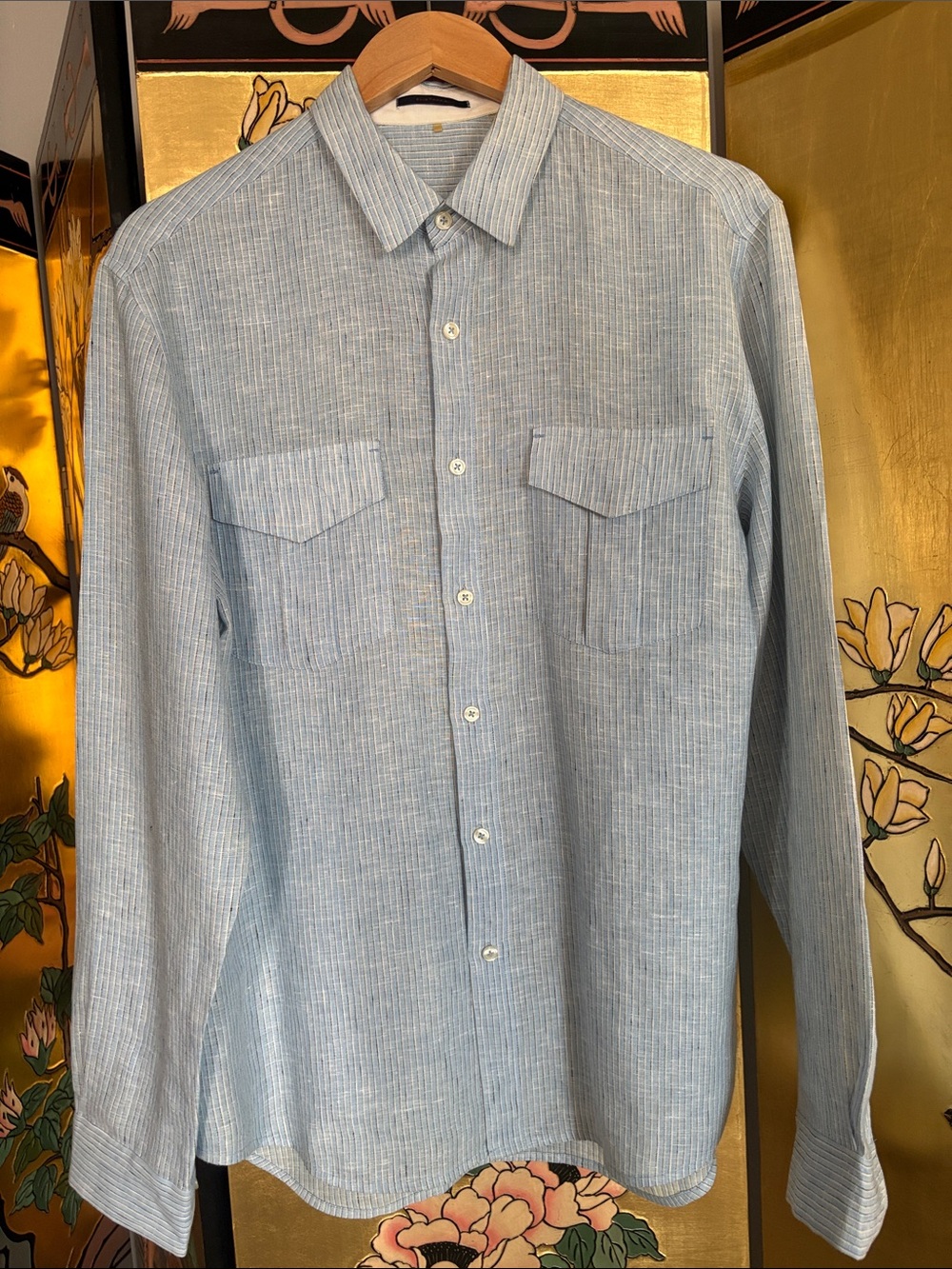 Elie Tahari Light Blue Striped Button-Down Shirt